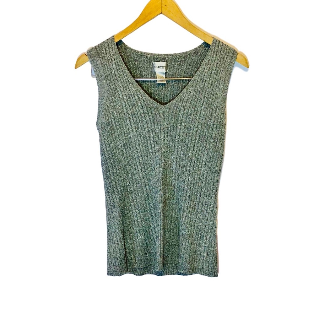 CHICO'S Silver Gray Ribbed Knit Tank Top Small